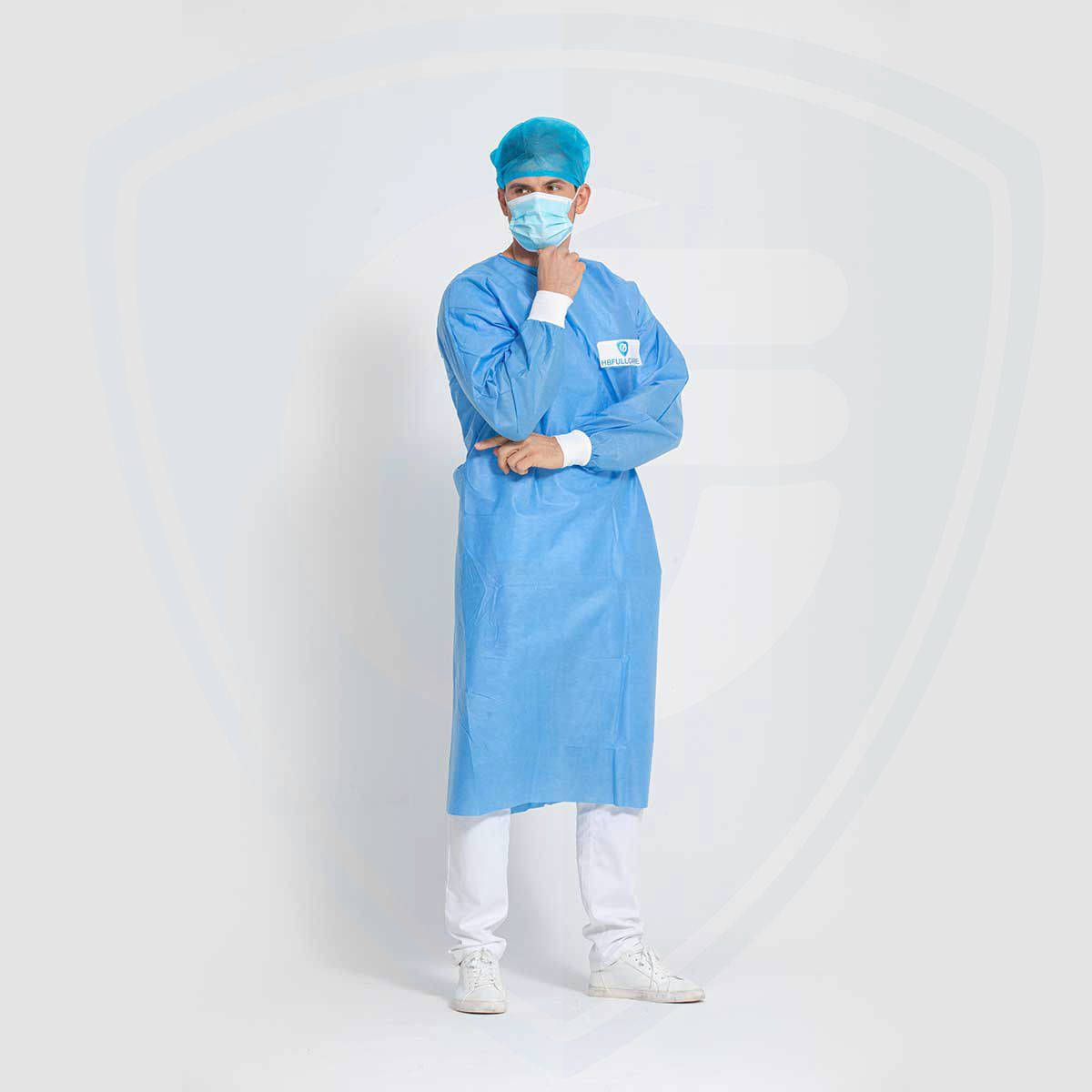 Bata quirúrgica desechable impermeable esterilizable en autoclave azul para hospitales/clínicas AAMI PB70 Level3