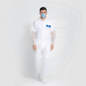 Overol de protección contra salpicaduras blanco desechable con capucha y cremallera bidireccional