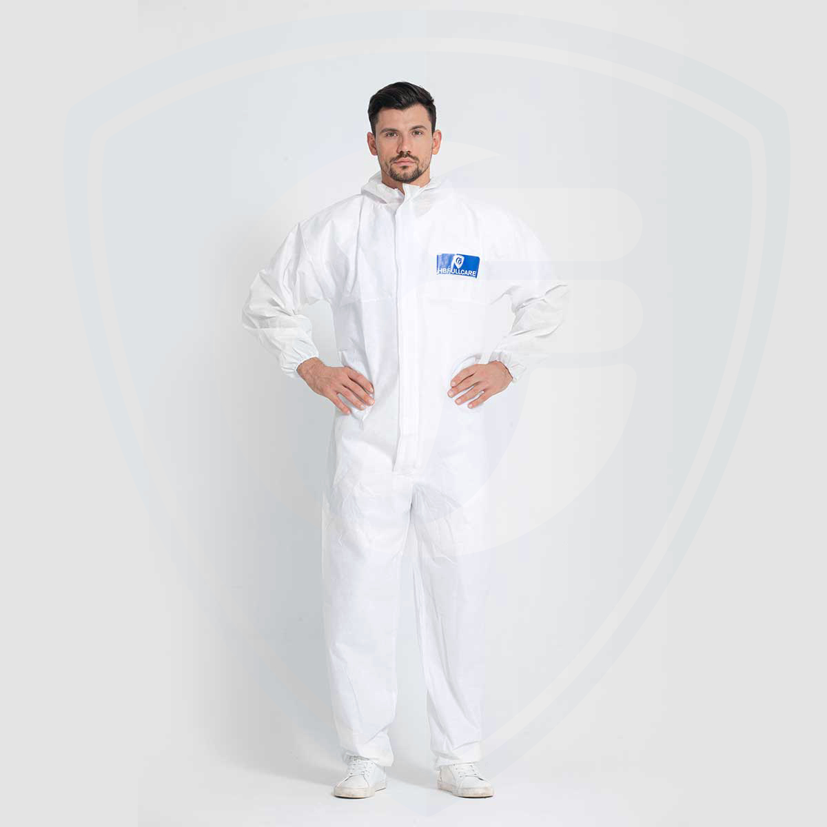 Overol desechable SMS blanco con capucha tipo 5/6 traje de protección