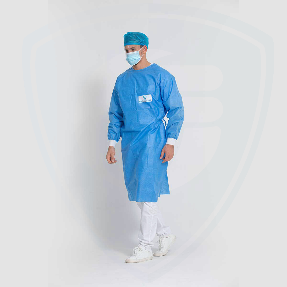 Bata quirúrgica desechable impermeable esterilizable en autoclave azul para hospitales/clínicas AAMI PB70 Level3